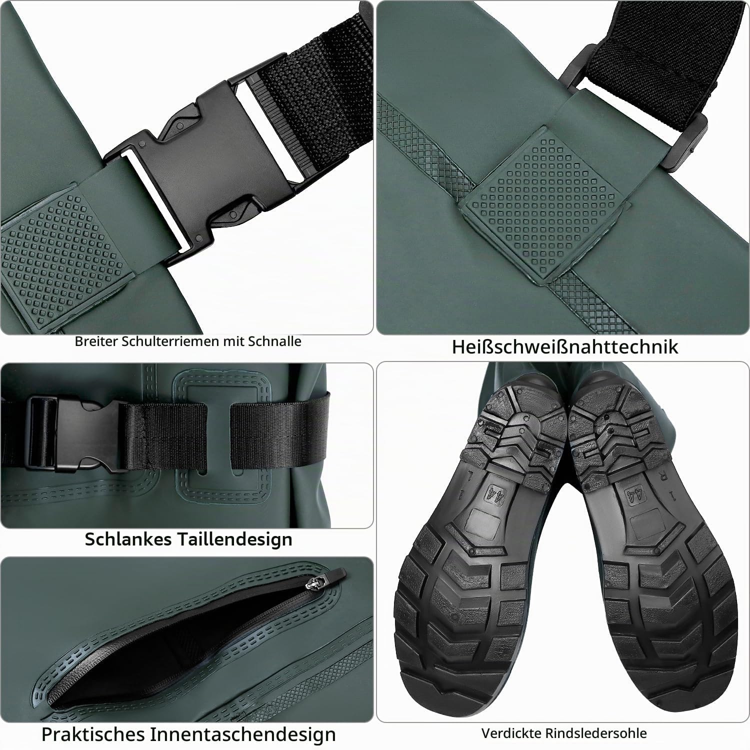 ® Wathose Herren Damen, Wasserdichte, Atmungsaktive Teich-Wathose Mit Stiefeln, Zum Angeln, Jagen Und in Der Landwirtschaft