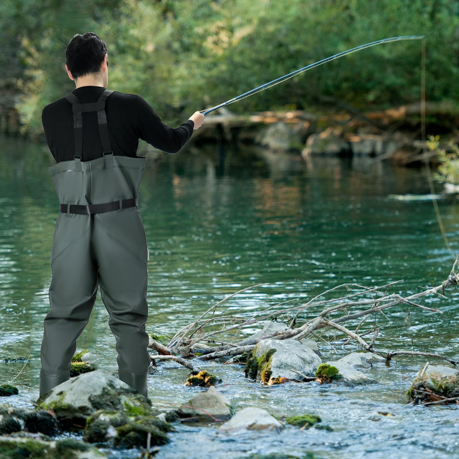 ® Wathose Herren Damen, Wasserdichte, Atmungsaktive Teich-Wathose Mit Stiefeln, Zum Angeln, Jagen Und in Der Landwirtschaft