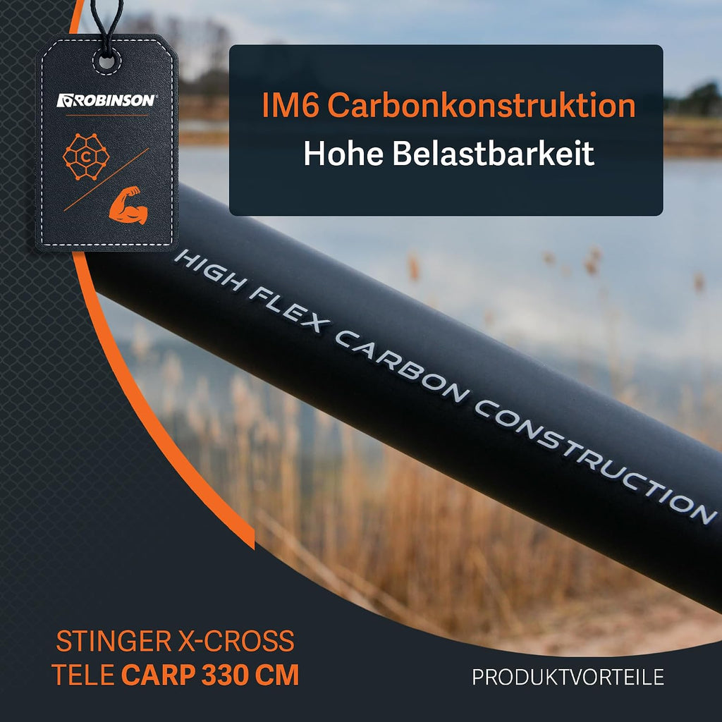 Robinson Angelrute | Teleskoprute Karbon, Leicht & Kompaktes Transportmaß | Leichtes Karbonblank · Robuste Ringe · Rutschfester Rollenhalter · Leicht & Widerstandsfähig