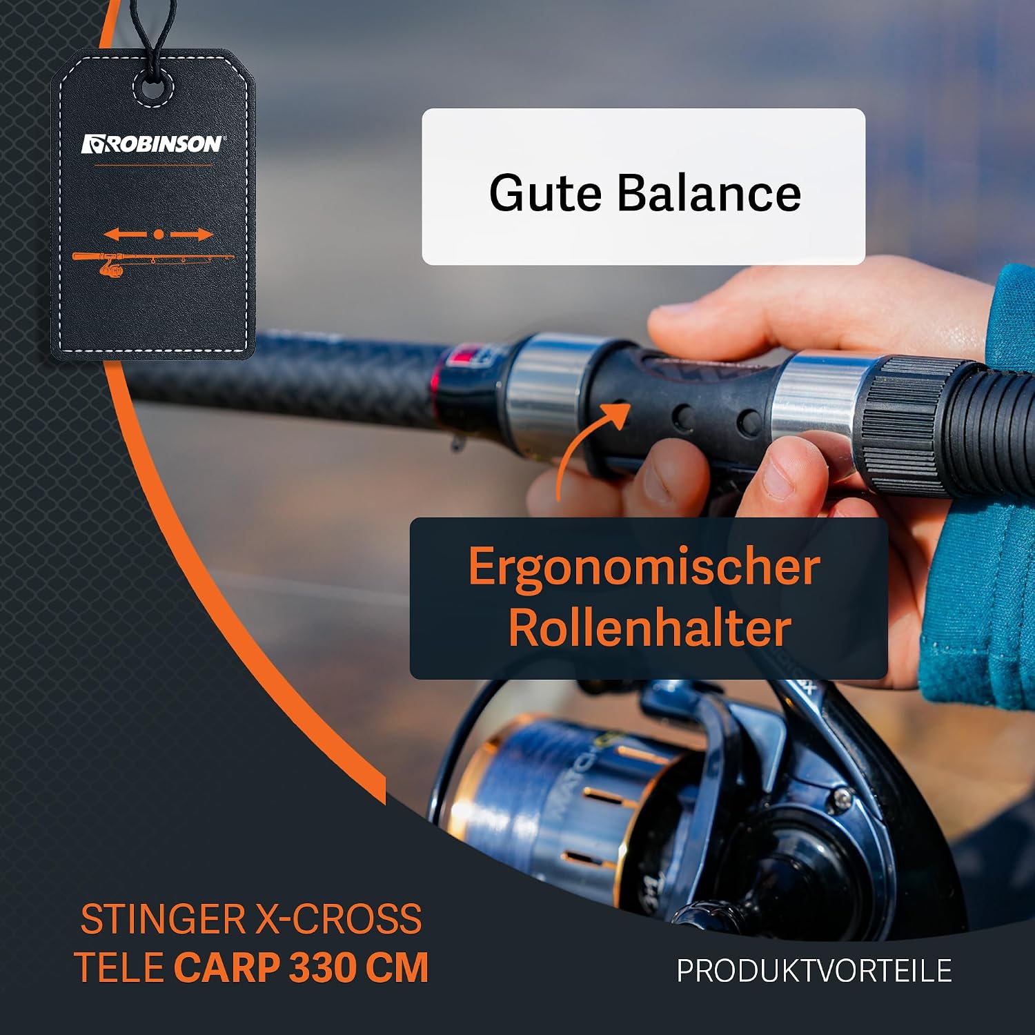 Robinson Angelrute | Teleskoprute Karbon, Leicht & Kompaktes Transportmaß | Leichtes Karbonblank · Robuste Ringe · Rutschfester Rollenhalter · Leicht & Widerstandsfähig