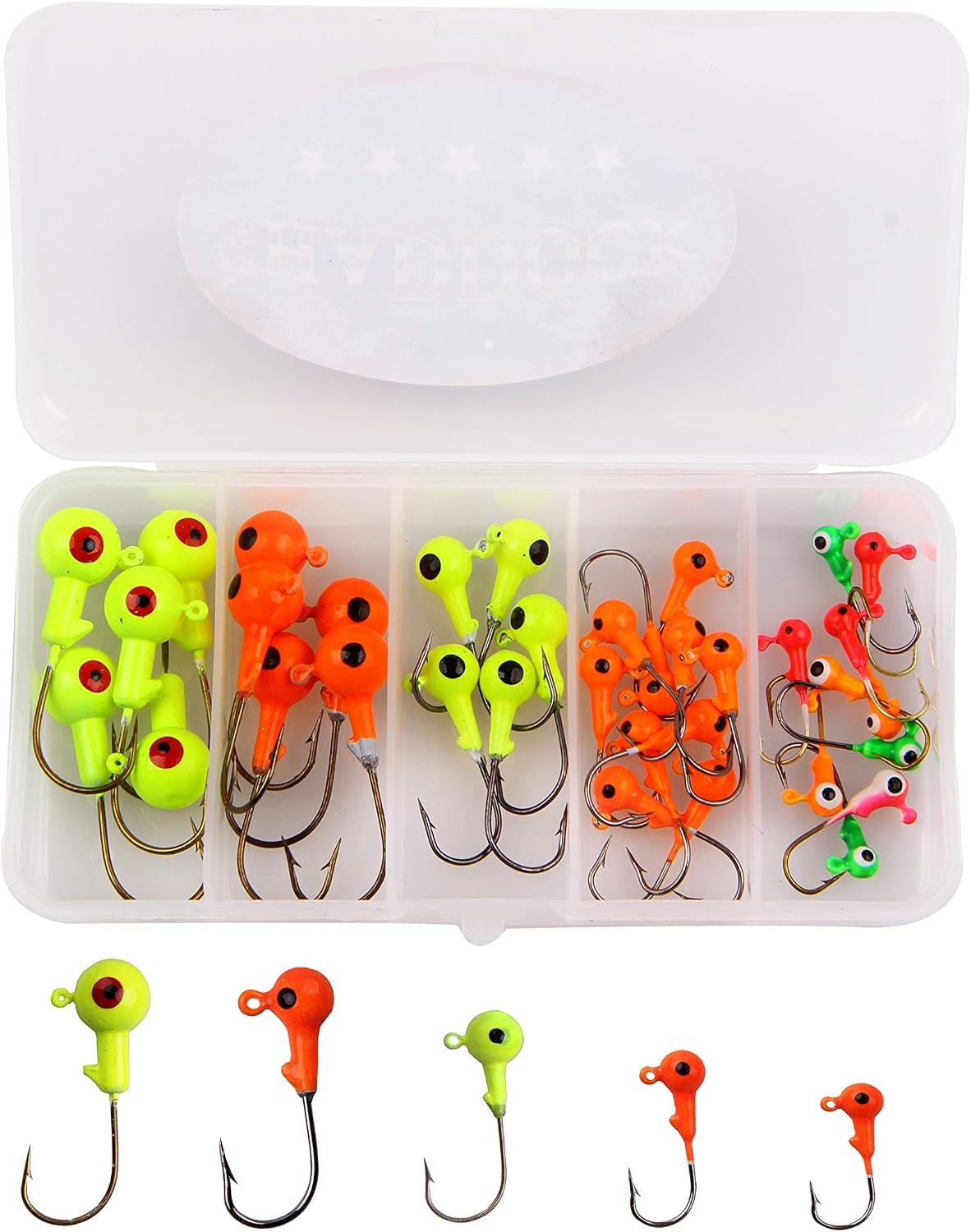 Shaddock Angelhaken Set Jigköpfe Für Gummifische Zum Raubfishangeln Angeln Jighaken Mit Kunststoff-Angelbox, Für Gummiköder Lure Süßwasser-Salzwasser-Angeln (35Stk/Box Jighaken Set)