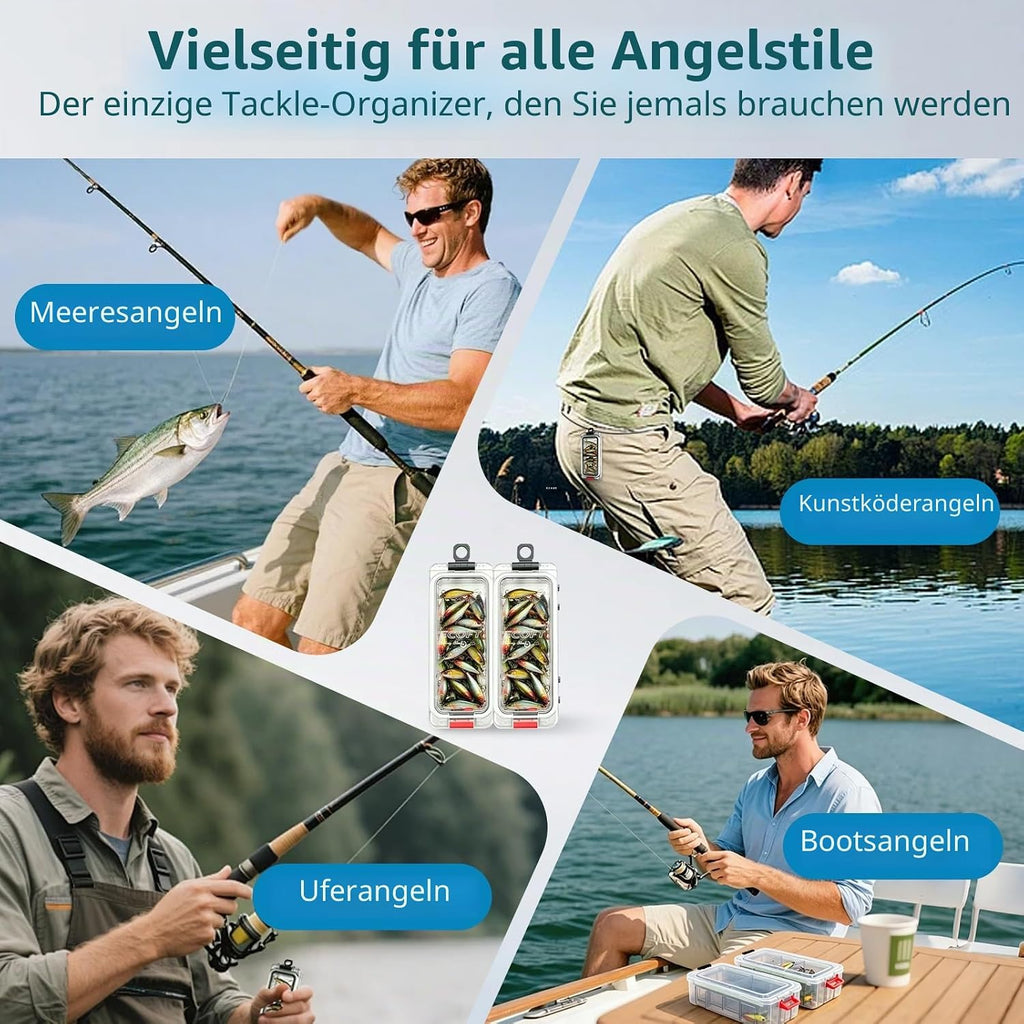 2 Stück Multifunktional Köderbox Angeln,Wasserdicht Tackle Box Angeln, Magnet Angelbox Mit Dunkeln Leuchtend,Tragbar Angelzubehör Für Aufbewahren Angelködern,Haken