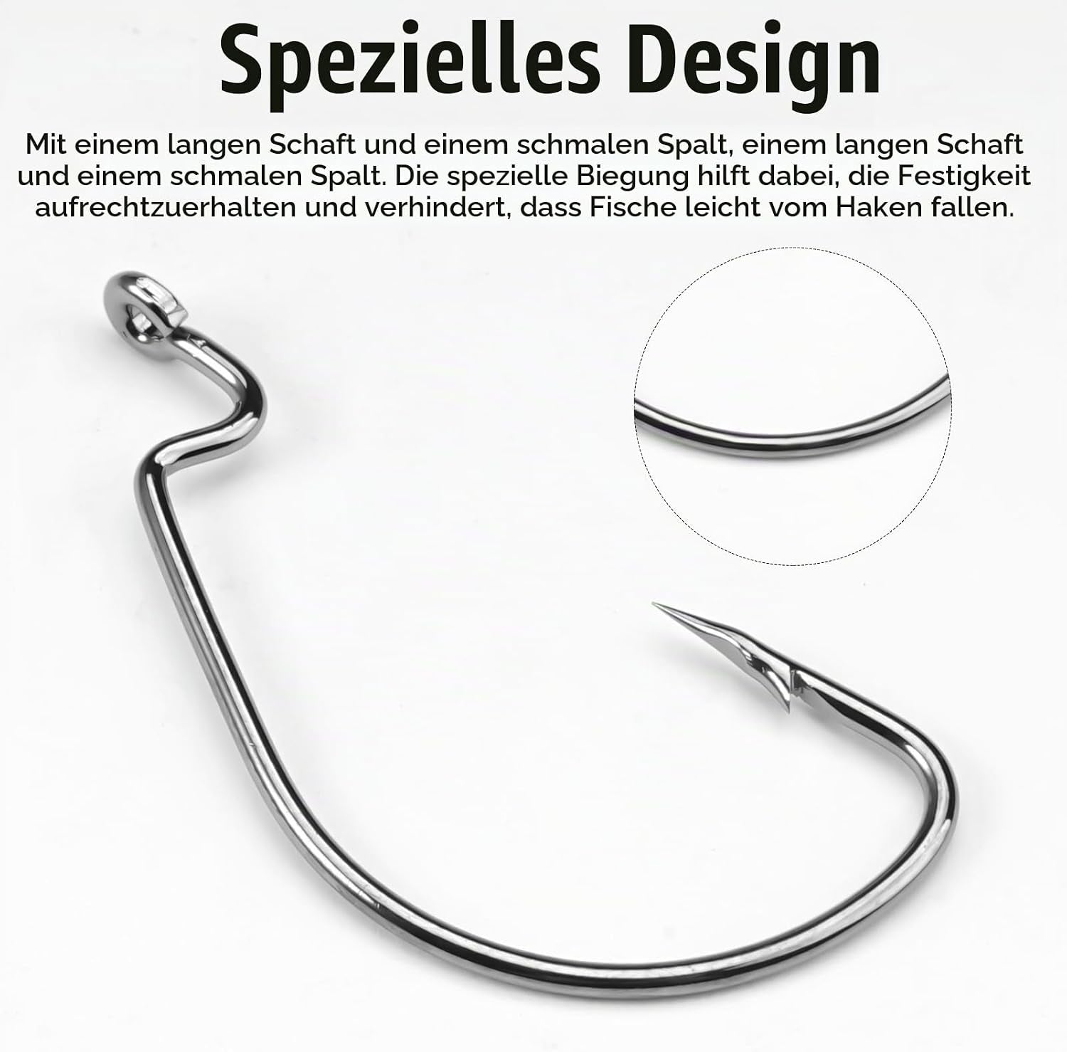 50 Stück Offset Wurm Jig Haken, 5 Größen, Kohlenstoffstahl | Drop Shot Haken, Angelhaken Set, Gummifische Jigs, Creature Köder
