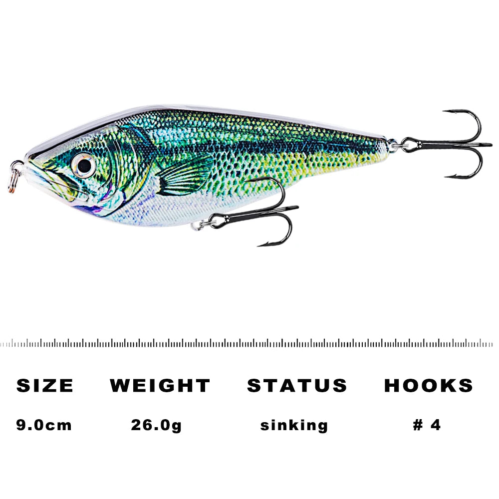 Slow Sinking Jerkbait 9Cm/26G Hard Artificial Fishing Lures Wobbler Hard Bait VIB Jerk Bait Pike Musky Fishing Tackle