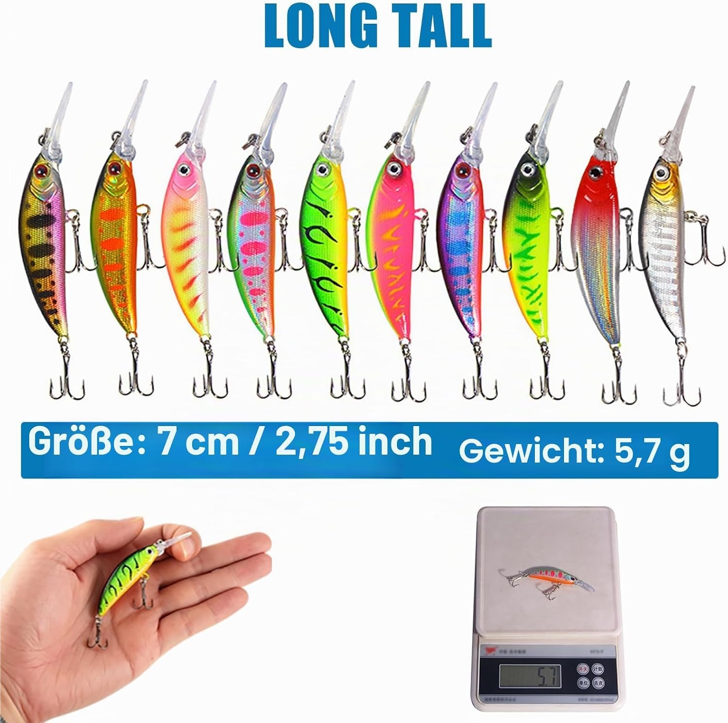 Wobbler Kunstköder Set, Angelköder Kunstköder, 5,7G I 7Cm Fishing Lures, Hecht Angelköder, Soft Vivid Angeln Köder, Mit Drillingshaken Für Forelle, Barsch, Hecht, Lachs, Angeln Geschen