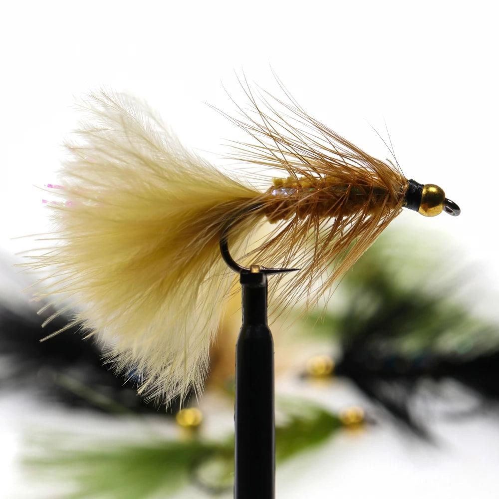 12Pcs Brass Bead Head Woolly Bugger Streamers Fly Fishing Flies for Steelhead Pike Bass Rainbow Trout Fishing Lures Bait