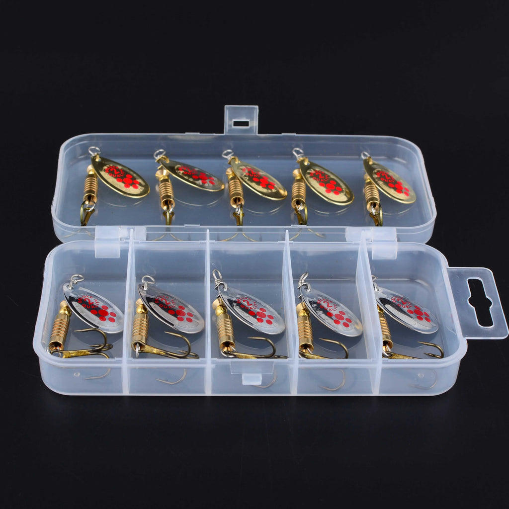 10Pcs/Box Spinner Fishing Lures Wobblers Crankbaits Jig Gold and Silver Metal Sequin Trout Spoon Carp Fishing Pesca