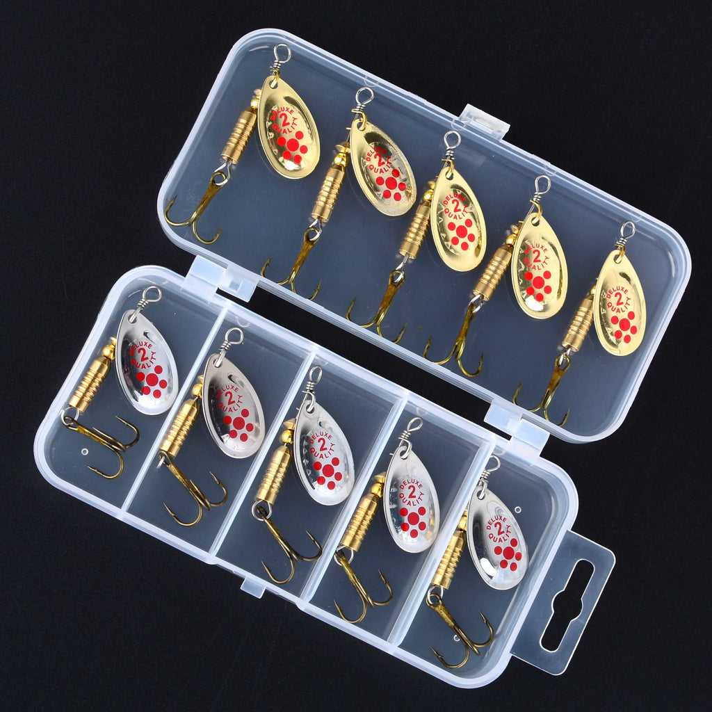 10Pcs/Box Spinner Fishing Lures Wobblers Crankbaits Jig Gold and Silver Metal Sequin Trout Spoon Carp Fishing Pesca