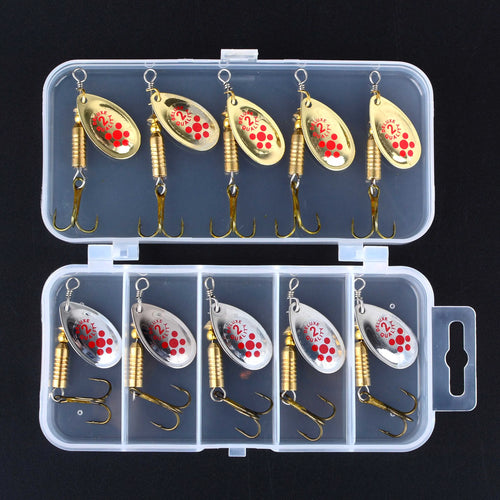 10Pcs/Box Spinner Fishing Lures Wobblers Crankbaits Jig Gold and Silver Metal Sequin Trout Spoon Carp Fishing Pesca