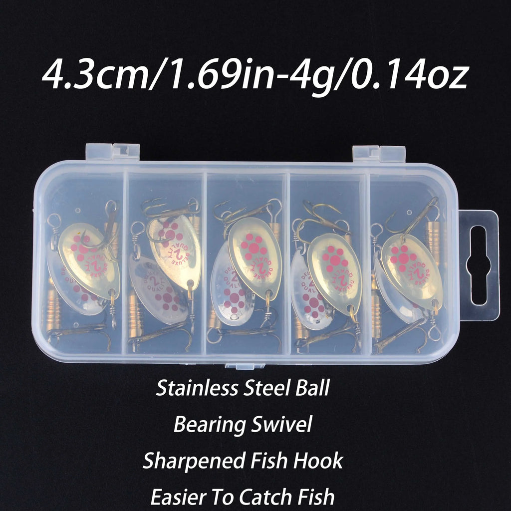 10Pcs/Box Spinner Fishing Lures Wobblers Crankbaits Jig Gold and Silver Metal Sequin Trout Spoon Carp Fishing Pesca