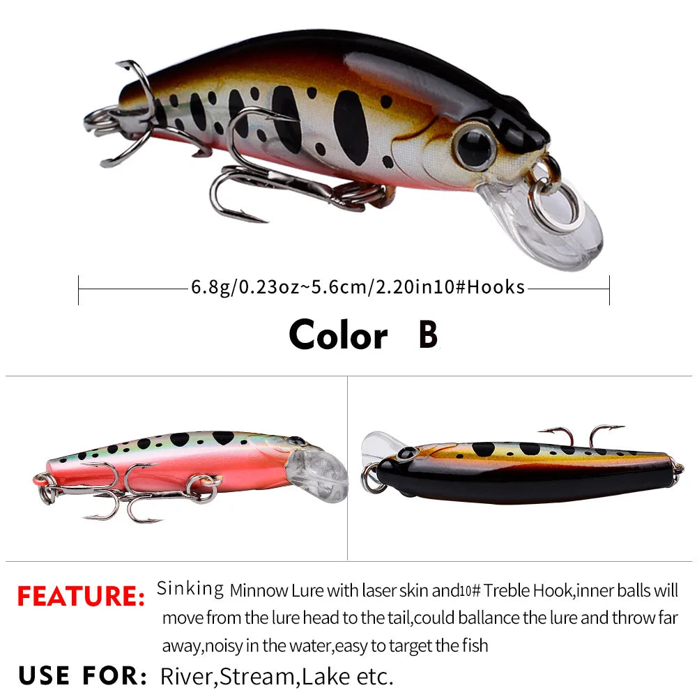 Mini Sinking Minnow Wobblers Fishing Lures 5.6Cm 6.8G Trout Artificial Plastic Hard Bait Jerkbait Crankbait Bass Fishing Tackle