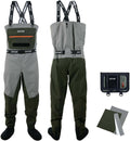 Goture Atmungsaktive Wathose Herren Wasserdicht, 5-Lagen Nylon Angeln Brustwathose Mit Abnehmbarem Ausrüstungsgürtel, 25000Mm WPR, 4Mm Neopren-Füßlinge Für Fliegenfischen