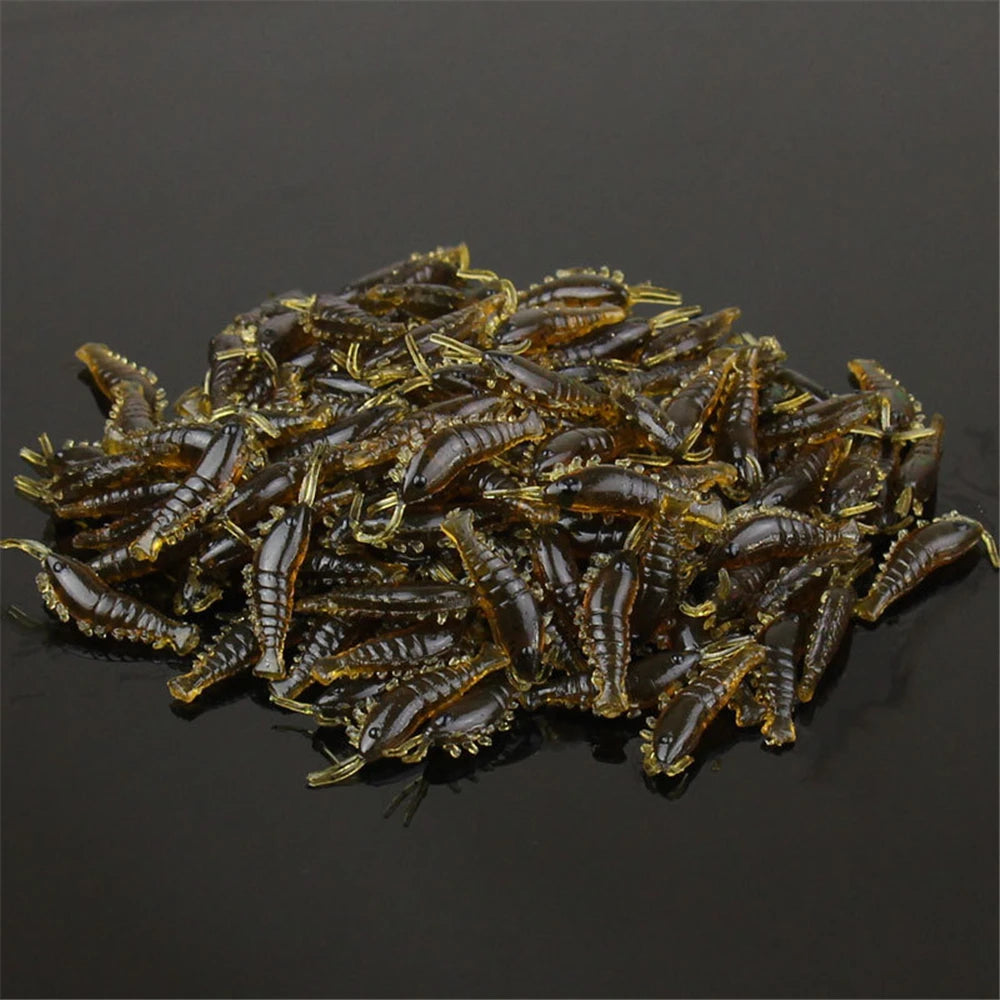 100Pcs Soft Silicone Shrimp Fishing Lures 2.7Cm 0.3G Small Light Green Freshwater Fishing Glow Shrimp Bait Carp Fishing Pesca