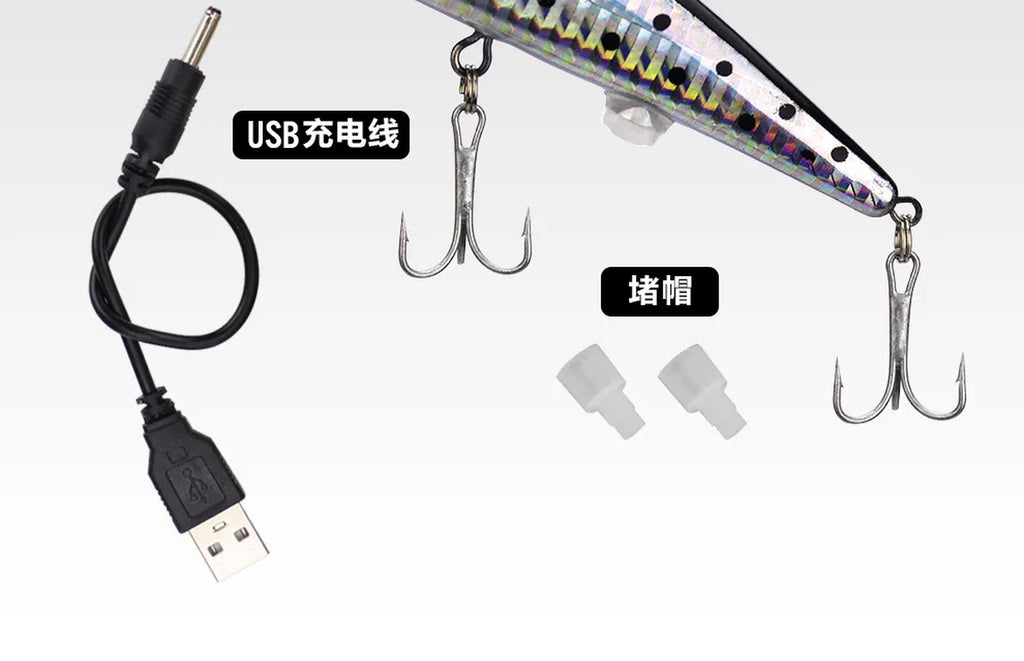 Simulated Fishing Lures Bait Electric Life-Like Vibrate Fishing Lures USB Rechargeable Flashing LED Light Throw Luminous Bait