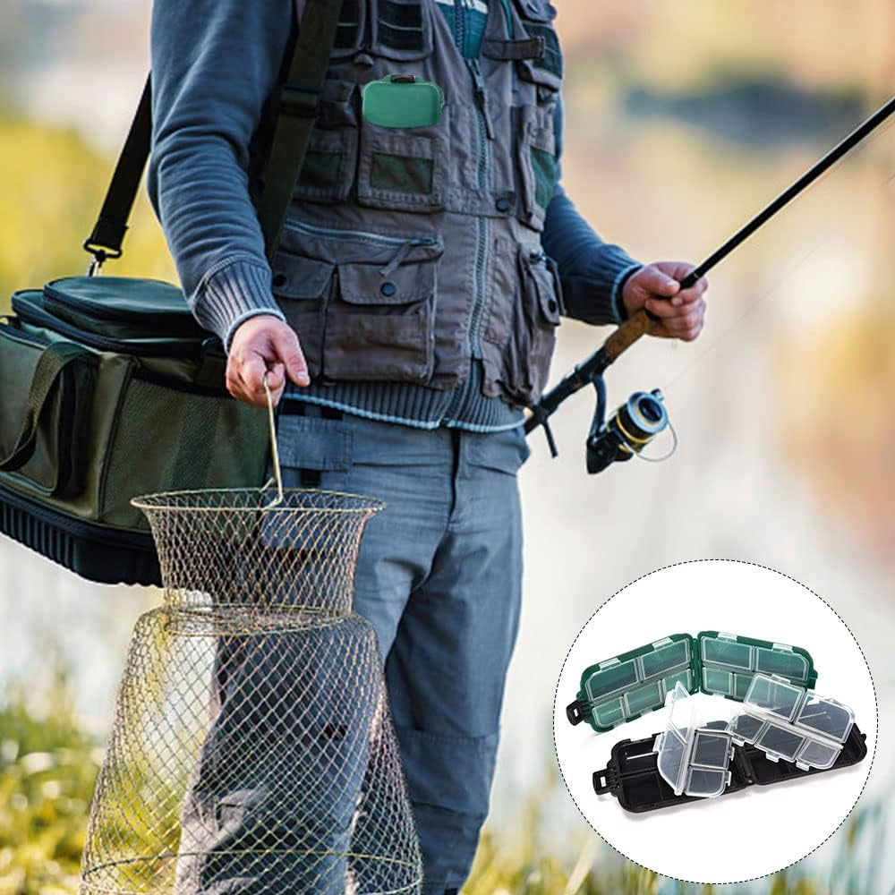 4 Stück Klein Angelbox Köderbox Angeln Tackle Box, 10 Fächer Angelköder Box | Doppelschicht, Wasserdicht Fishing Tackle Box Haken Köder Aufbewahrungsbox Köderbehälter Boxen, Tragbar, Für Angelzubehör