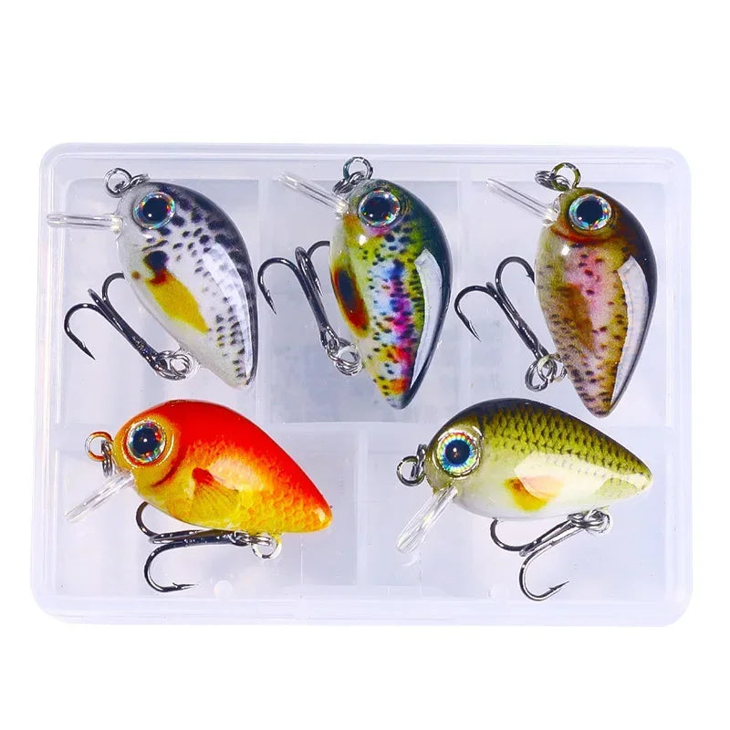 5Pcs 3Cm Bass Fishing Lures Kit Topwater Crankbaits, Wobblers Swimbaits 1.5G/2G for Freshwater/Saltwater Light Fishing Tackle