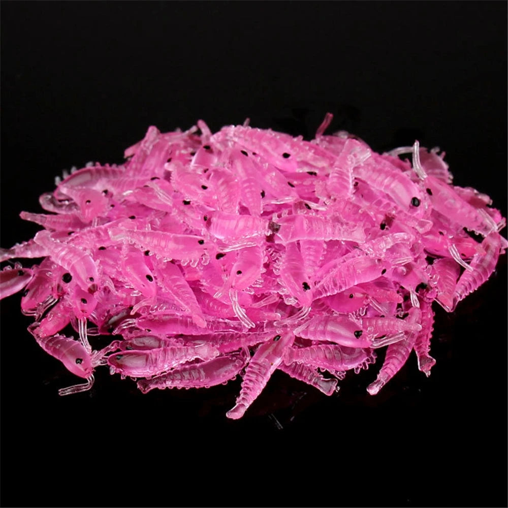100Pcs Soft Silicone Shrimp Fishing Lures 2.7Cm 0.3G Small Light Green Freshwater Fishing Glow Shrimp Bait Carp Fishing Pesca