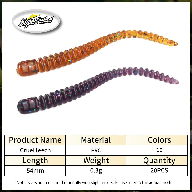 Cruel Leech Soft Baits 54Mm/20Pcs Artificial Fishing Lures Sea Worms Earthworm Fishing Soft Lures Wobblers