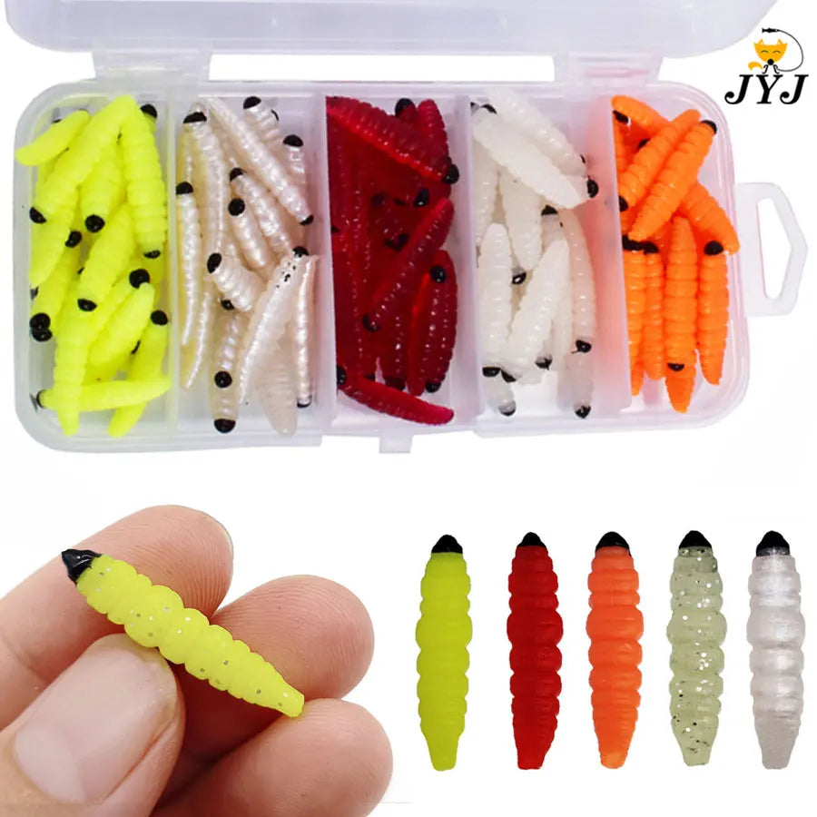 1Box 3Cm Larva Swimbait Silicone Worm Baits Rubber Shrimp Wobbler Carp Fishy Smell Fishing Lures Vivid Isca Pesca