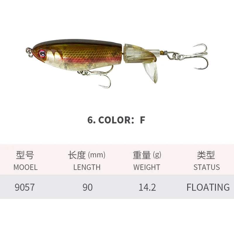 90Mm 14G Rotating Tail Fishing Lures Flexible Whopper Plopper Artificial Bait Swimbait Topwater Bass & Redfish Fishing Supplies