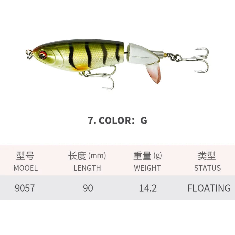 90Mm 14G Rotating Tail Fishing Lures Flexible Whopper Plopper Artificial Bait Swimbait Topwater Bass & Redfish Fishing Supplies