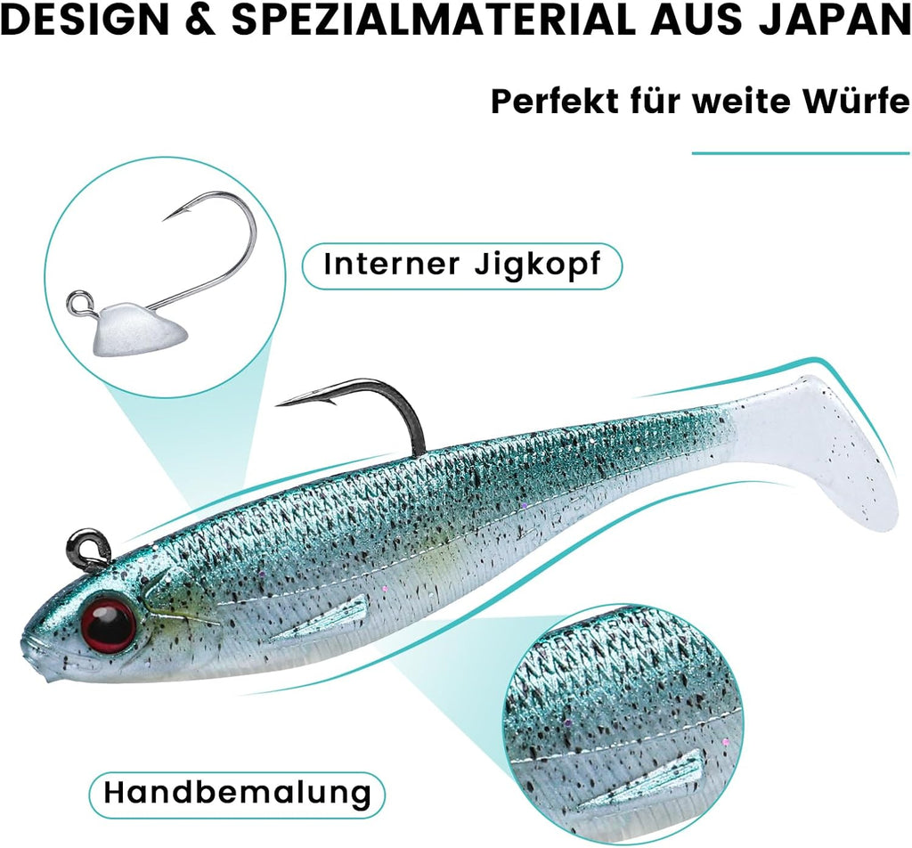TRUSCEND Einfacher Fang Gummifische Mit Bkk-Haken, Besondere Vibrierende Schwimm- & Zitternde Jigging-Aktion Für Mehr Bisse, Tolle Weiche Köder Für Barsch, Forelle, Hecht, Zander, EIN Familienmuss
