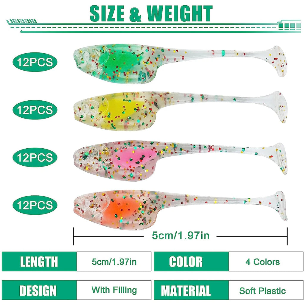 55/48Pcs Crappie Lures Jigs Heads Kit Soft Fishing Baits with Underspin Jig Hook for Bass Fishing Lures Panfish Fishing Tackle