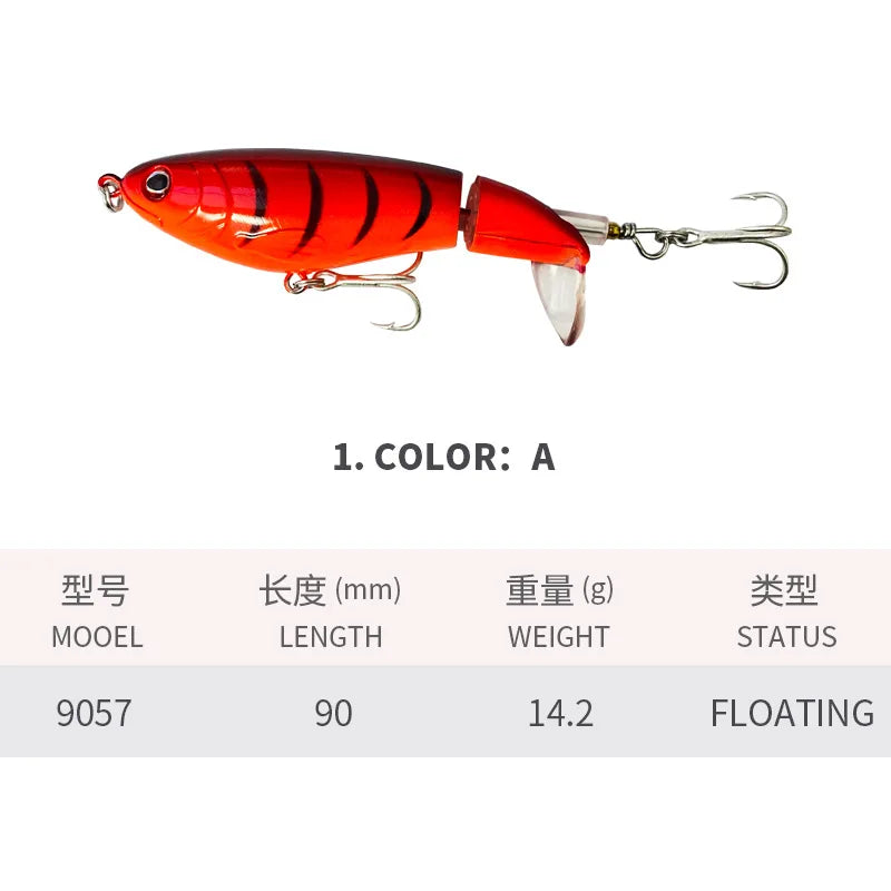 90Mm 14G Rotating Tail Fishing Lures Flexible Whopper Plopper Artificial Bait Swimbait Topwater Bass & Redfish Fishing Supplies