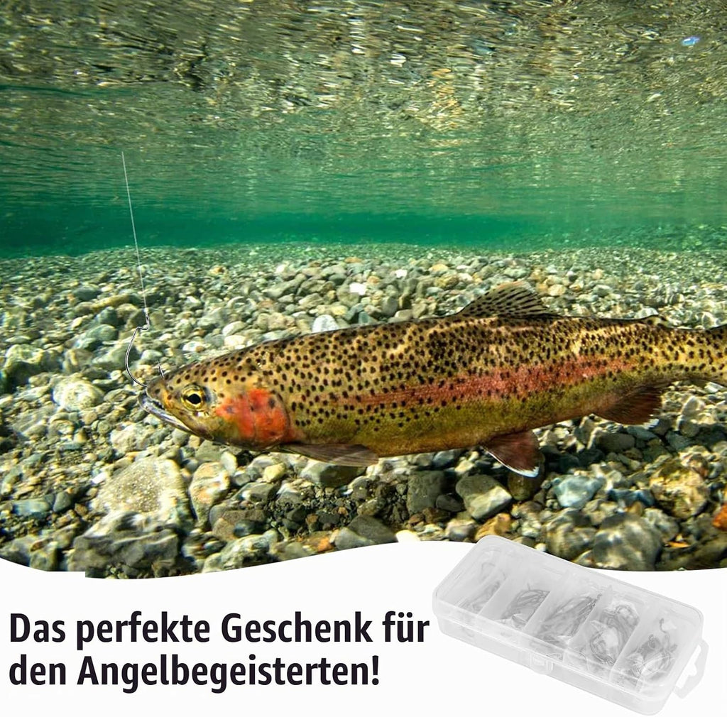 50 Stück Offset Wurm Jig Haken, 5 Größen, Kohlenstoffstahl | Drop Shot Haken, Angelhaken Set, Gummifische Jigs, Creature Köder