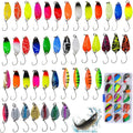 Forellen Spoon Set, 43 Stück Forellenköder, Metalllöffel Mit Pailletten, Einzelhaken, Farbige Rückseite, Köder Spinner Set Mit Spoon Box
