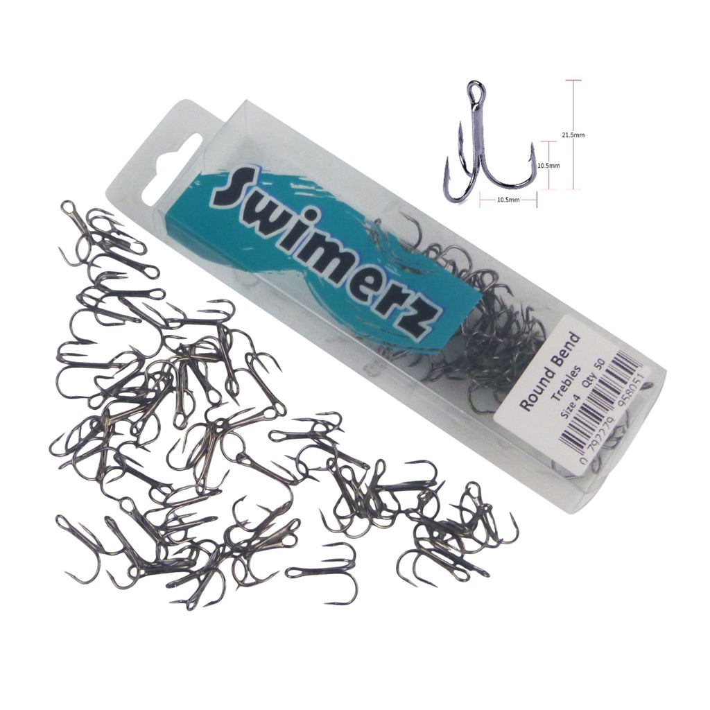 Swimerz Round Bend Trebles Size 4, 50 pack-2